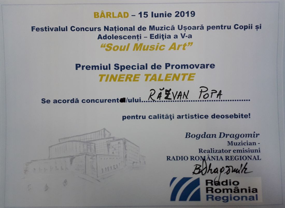 Diploma Tinere Talente - Razvan Popa - Soul Music Art - Barlad 2019 (foto by Bogdan Dragomir)